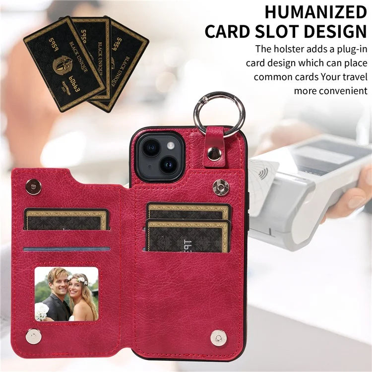 003 For iPhone 14 Case Anti-Drop Ring Buckle PU Leather + TPU Phone Cover Litchi Texture