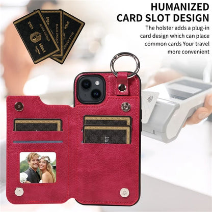 003 For iPhone 14 Case Anti-Drop Ring Buckle PU Leather + TPU Phone Cover Litchi Texture