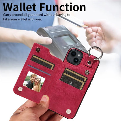 003 For iPhone 14 Case Anti-Drop Ring Buckle PU Leather + TPU Phone Cover Litchi Texture