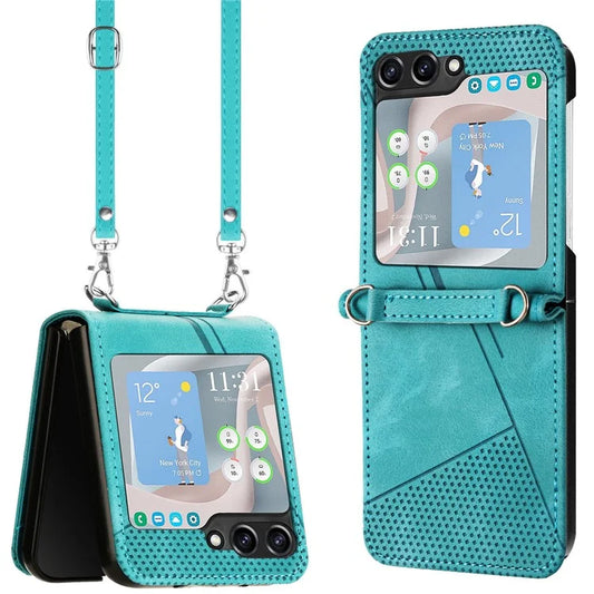 For Samsung Galaxy Z Flip5 5G Crossbody Case PU Leather Triangle Patterns Slim Phone Cover