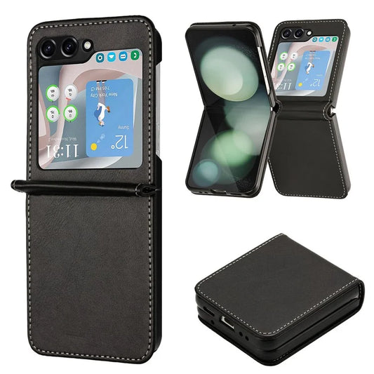 For Samsung Galaxy Z Flip5 5G Case Calf Texture PU Leather Shockproof Phone Cover