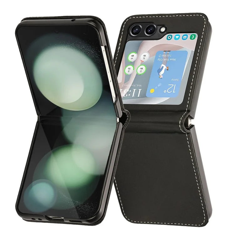 For Samsung Galaxy Z Flip5 5G Case Calf Texture PU Leather Shockproof Phone Cover