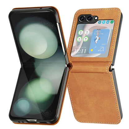 For Samsung Galaxy Z Flip5 5G Case Calf Texture PU Leather Shockproof Phone Cover