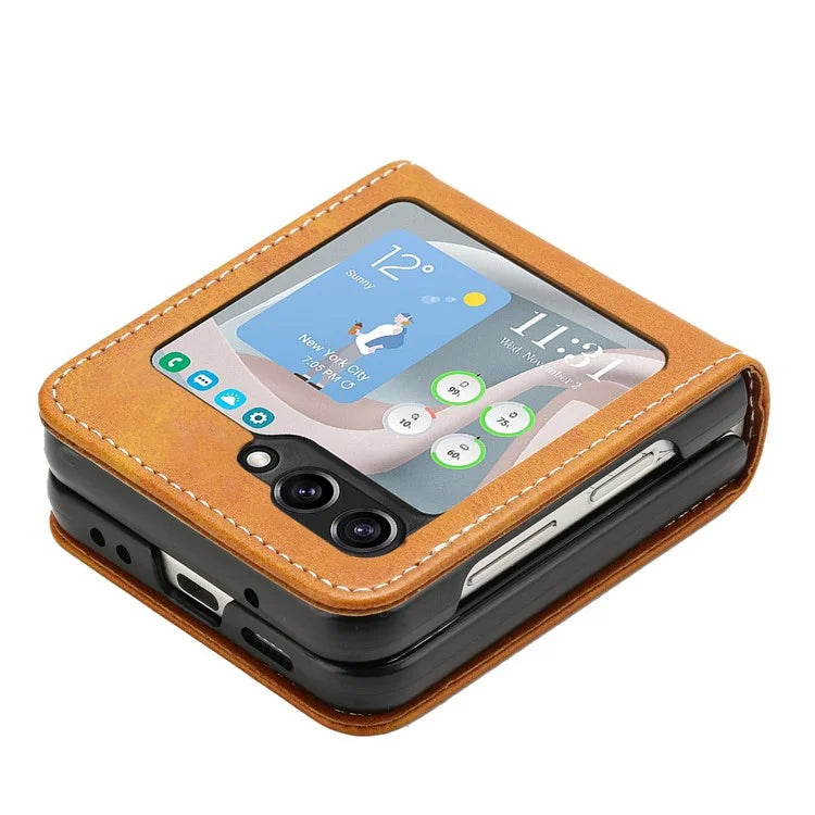 For Samsung Galaxy Z Flip5 5G Case Calf Texture PU Leather Shockproof Phone Cover