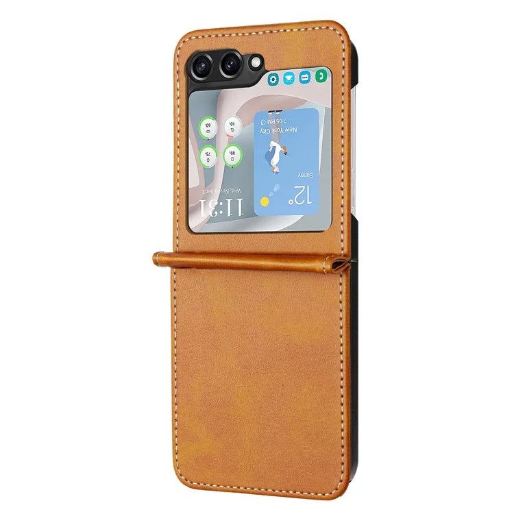 For Samsung Galaxy Z Flip5 5G Case Calf Texture PU Leather Shockproof Phone Cover