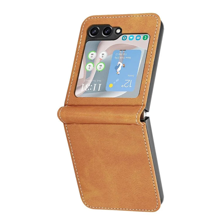 For Samsung Galaxy Z Flip5 5G Case Calf Texture PU Leather Shockproof Phone Cover