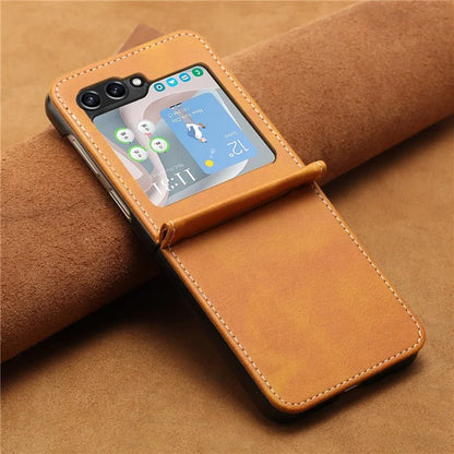 For Samsung Galaxy Z Flip5 5G Case Calf Texture PU Leather Shockproof Phone Cover