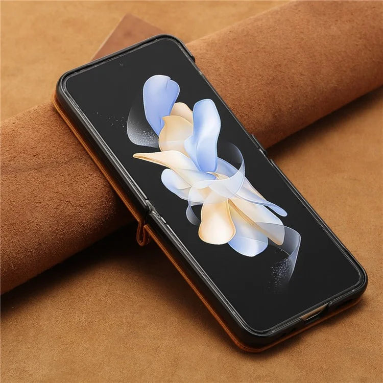 For Samsung Galaxy Z Flip5 5G Case Calf Texture PU Leather Shockproof Phone Cover