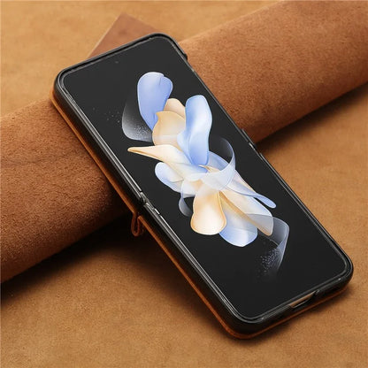 For Samsung Galaxy Z Flip5 5G Case Calf Texture PU Leather Shockproof Phone Cover
