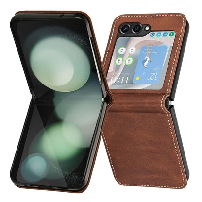 For Samsung Galaxy Z Flip5 5G Case Calf Texture PU Leather Shockproof Phone Cover