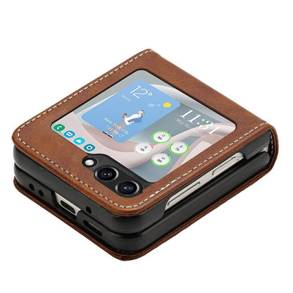 For Samsung Galaxy Z Flip5 5G Case Calf Texture PU Leather Shockproof Phone Cover