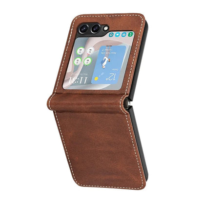 For Samsung Galaxy Z Flip5 5G Case Calf Texture PU Leather Shockproof Phone Cover