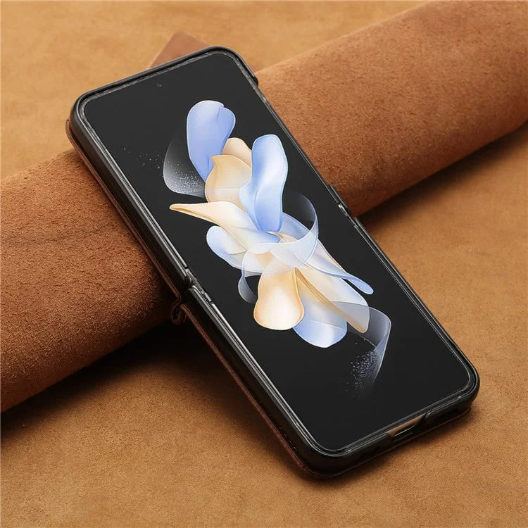 For Samsung Galaxy Z Flip5 5G Case Calf Texture PU Leather Shockproof Phone Cover