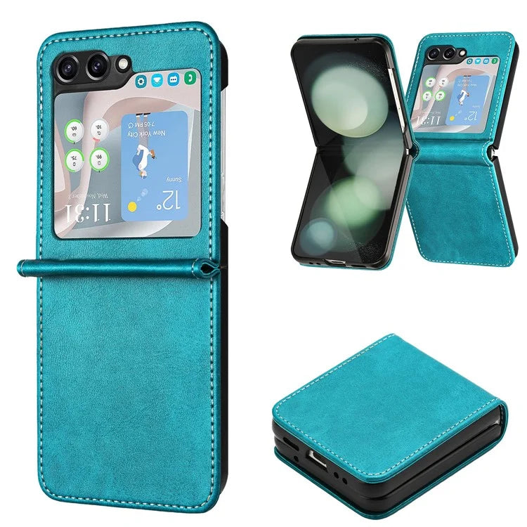 For Samsung Galaxy Z Flip5 5G Case Calf Texture PU Leather Shockproof Phone Cover