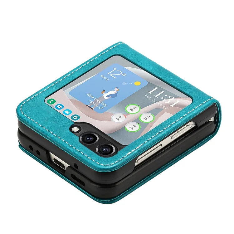 For Samsung Galaxy Z Flip5 5G Case Calf Texture PU Leather Shockproof Phone Cover