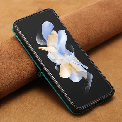For Samsung Galaxy Z Flip5 5G Case Calf Texture PU Leather Shockproof Phone Cover