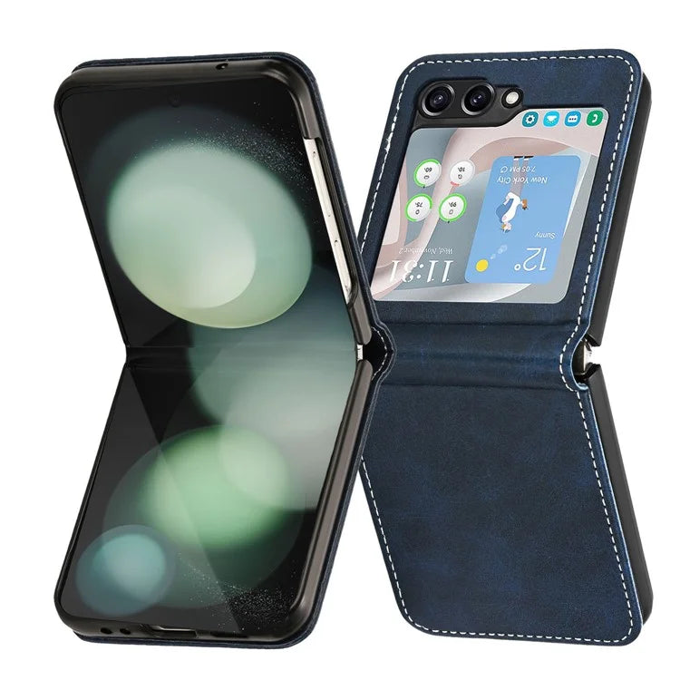 For Samsung Galaxy Z Flip5 5G Case Calf Texture PU Leather Shockproof Phone Cover