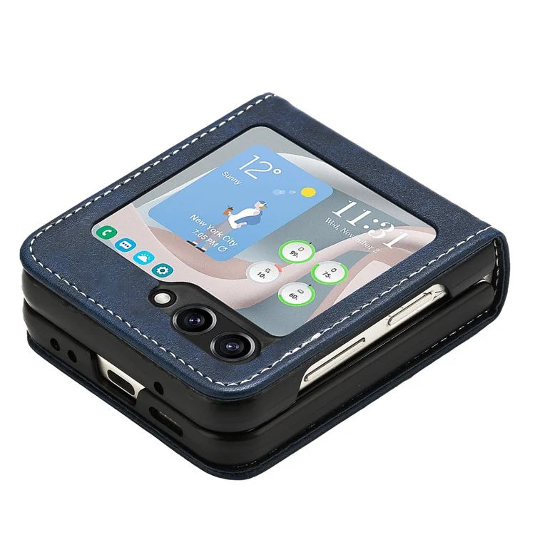 For Samsung Galaxy Z Flip5 5G Case Calf Texture PU Leather Shockproof Phone Cover