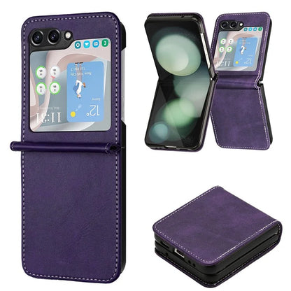 For Samsung Galaxy Z Flip5 5G Case Calf Texture PU Leather Shockproof Phone Cover
