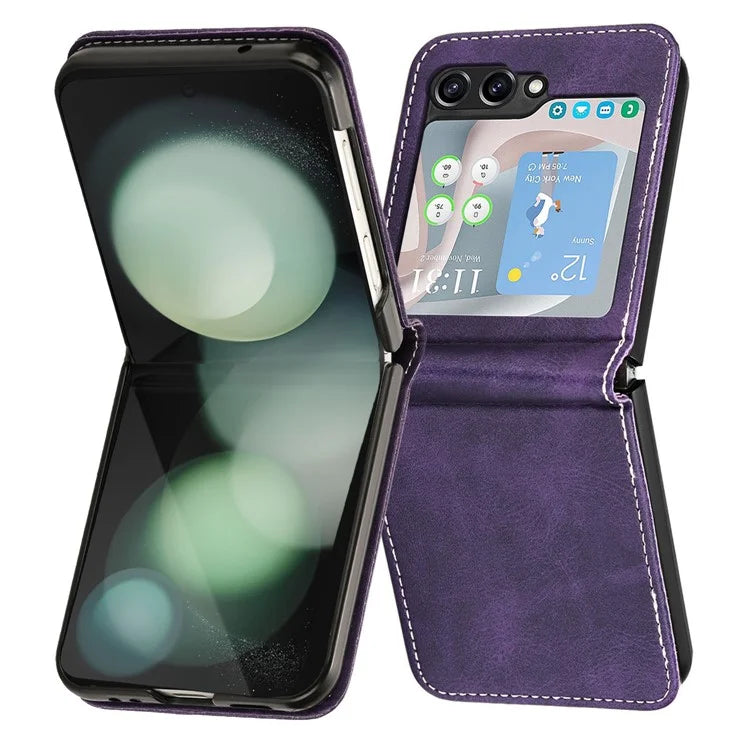 For Samsung Galaxy Z Flip5 5G Case Calf Texture PU Leather Shockproof Phone Cover
