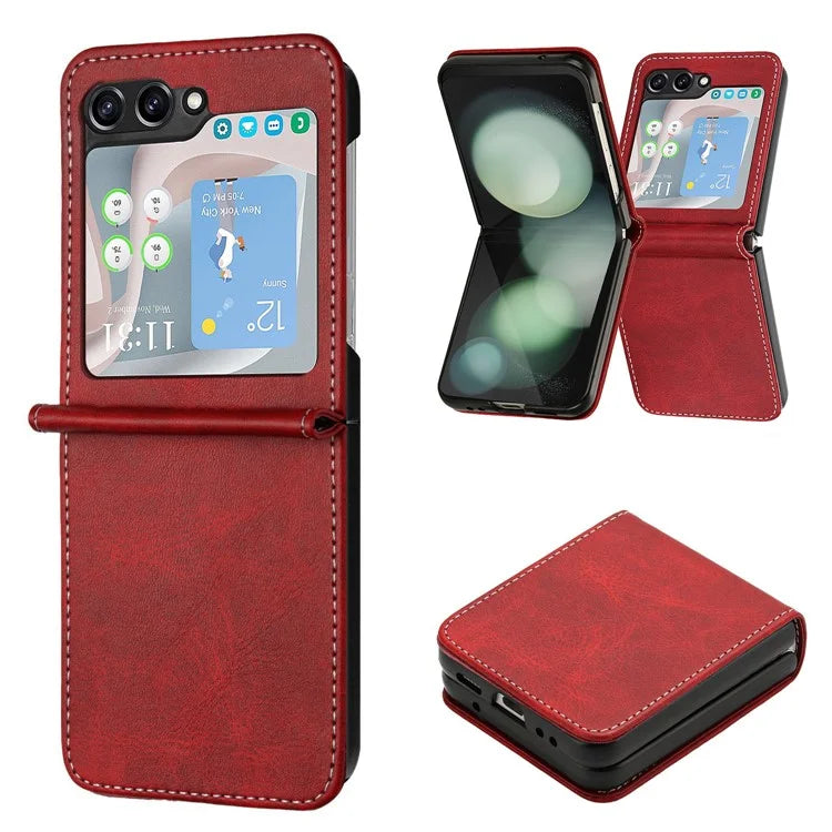For Samsung Galaxy Z Flip5 5G Case Calf Texture PU Leather Shockproof Phone Cover