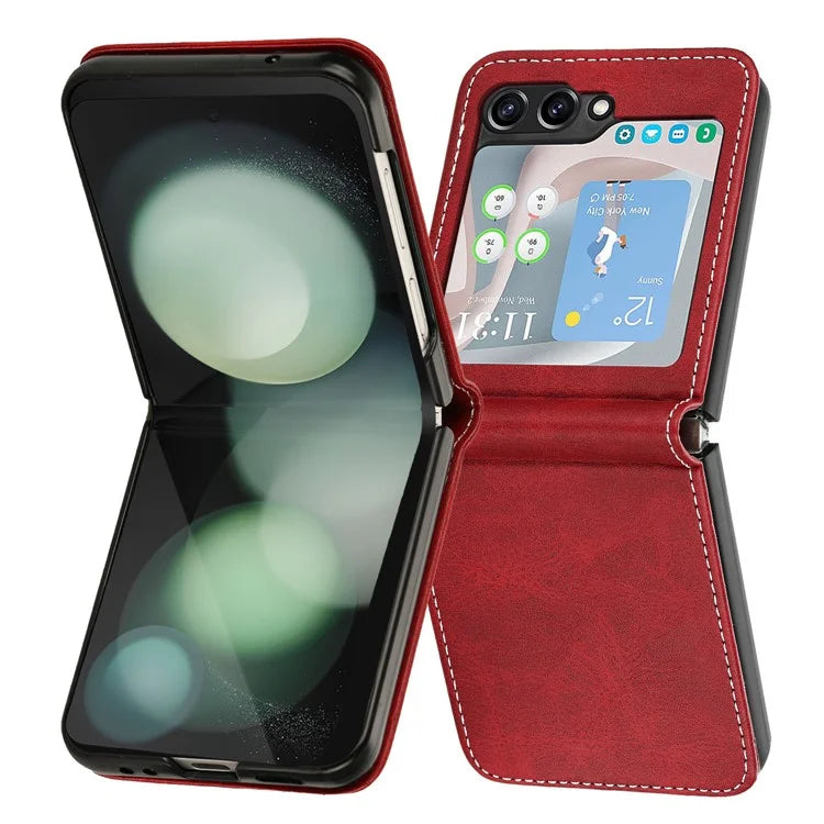 For Samsung Galaxy Z Flip5 5G Case Calf Texture PU Leather Shockproof Phone Cover