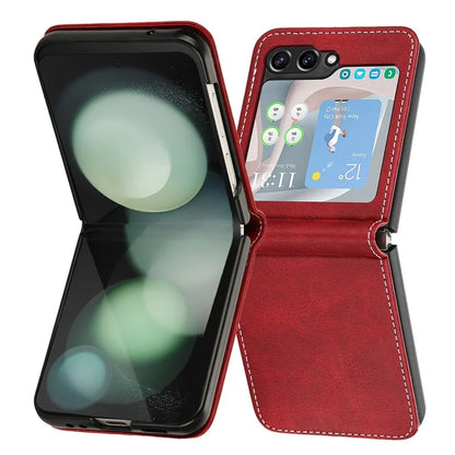For Samsung Galaxy Z Flip5 5G Case Calf Texture PU Leather Shockproof Phone Cover
