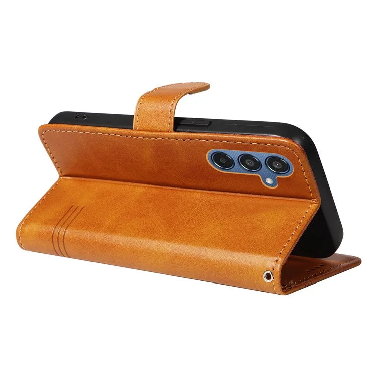 For Samsung Galaxy M35 5G Case Wallet Card Slots Protective Leather Phone Cover T-Shape Lines
