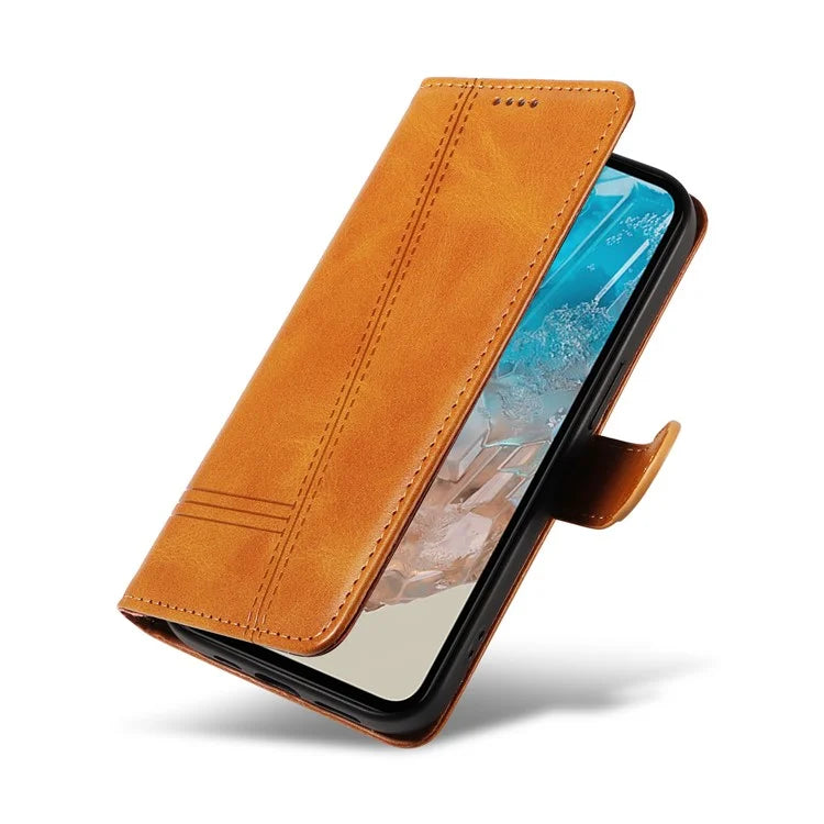 For Samsung Galaxy M35 5G Case Wallet Card Slots Protective Leather Phone Cover T-Shape Lines