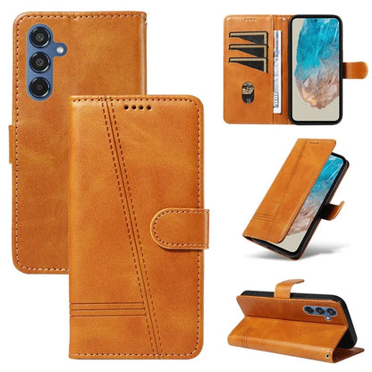 For Samsung Galaxy M35 5G Case Wallet Card Slots Protective Leather Phone Cover T-Shape Lines