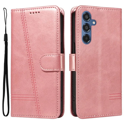 For Samsung Galaxy M35 5G Case Wallet Card Slots Protective Leather Phone Cover T-Shape Lines