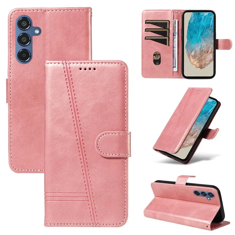 For Samsung Galaxy M35 5G Case Wallet Card Slots Protective Leather Phone Cover T-Shape Lines