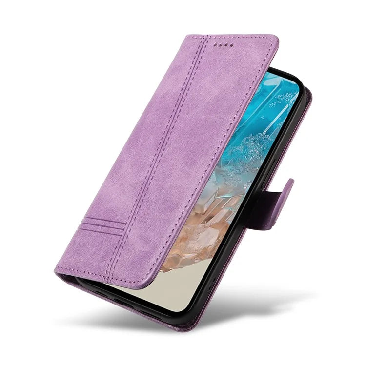 For Samsung Galaxy M35 5G Case Wallet Card Slots Protective Leather Phone Cover T-Shape Lines
