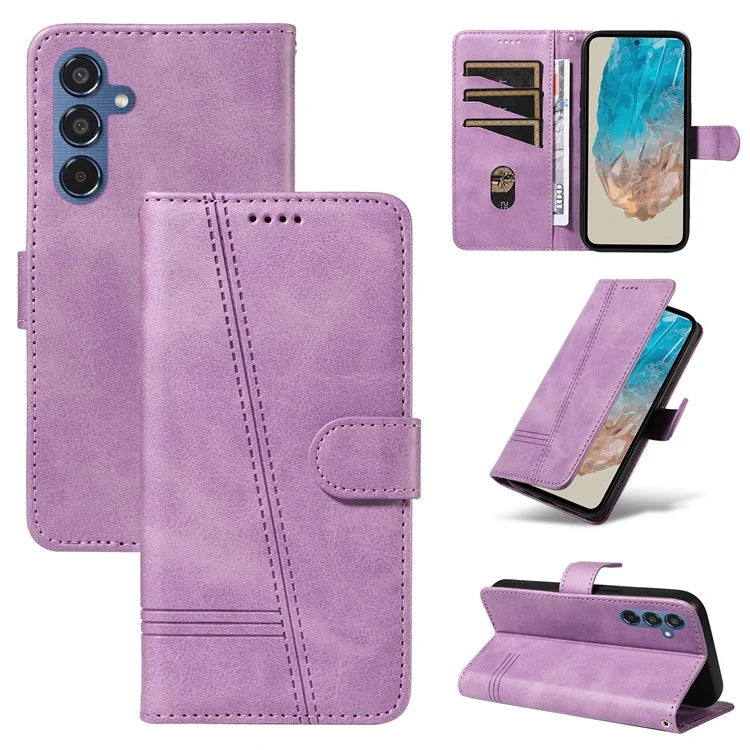 For Samsung Galaxy M35 5G Case Wallet Card Slots Protective Leather Phone Cover T-Shape Lines