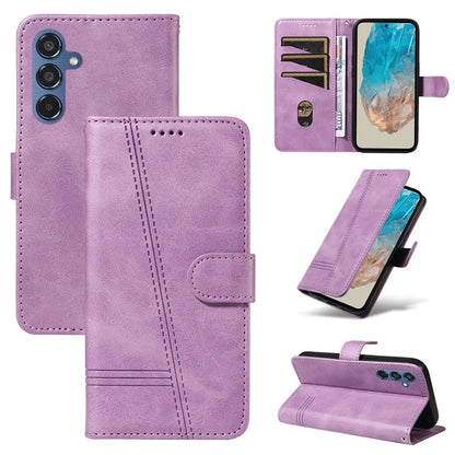 For Samsung Galaxy M35 5G Case Wallet Card Slots Protective Leather Phone Cover T-Shape Lines