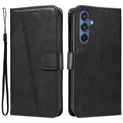 For Samsung Galaxy M35 5G Case Wallet Card Slots Protective Leather Phone Cover T-Shape Lines