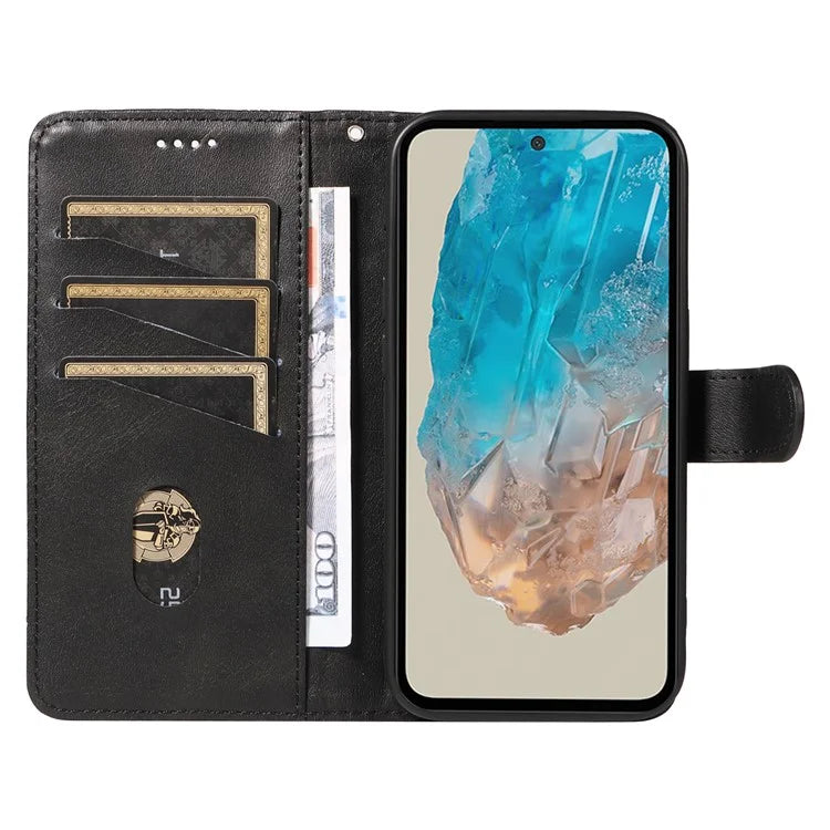 For Samsung Galaxy M35 5G Case Wallet Card Slots Protective Leather Phone Cover T-Shape Lines