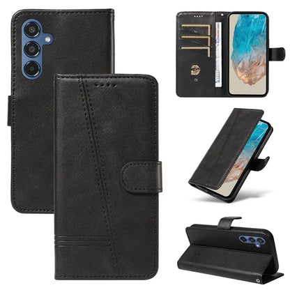 For Samsung Galaxy M35 5G Case Wallet Card Slots Protective Leather Phone Cover T-Shape Lines