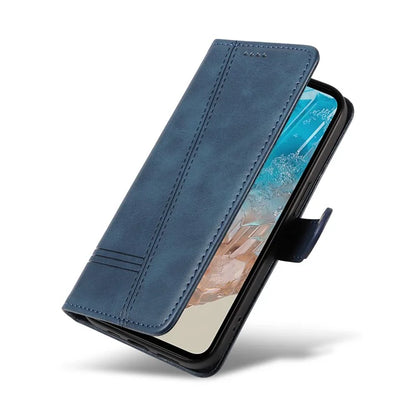 For Samsung Galaxy M35 5G Case Wallet Card Slots Protective Leather Phone Cover T-Shape Lines