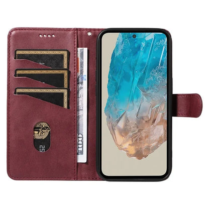 For Samsung Galaxy M35 5G Case Wallet Card Slots Protective Leather Phone Cover T-Shape Lines