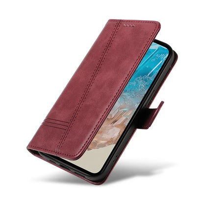 For Samsung Galaxy M35 5G Case Wallet Card Slots Protective Leather Phone Cover T-Shape Lines