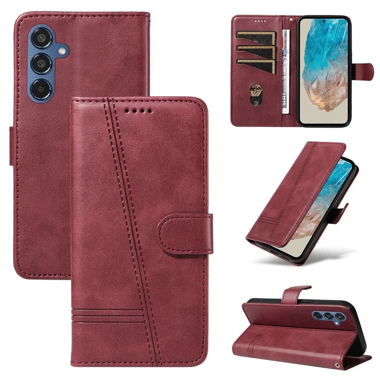 For Samsung Galaxy M35 5G Case Wallet Card Slots Protective Leather Phone Cover T-Shape Lines