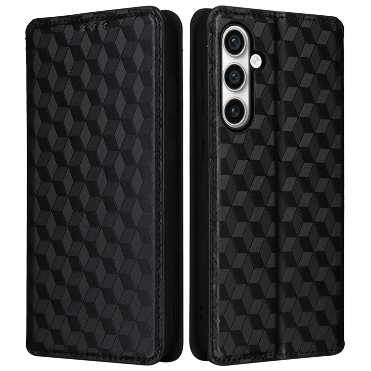 For Samsung Galaxy S24 FE Wallet Case Rhombus Imprint Leather Phone Cover