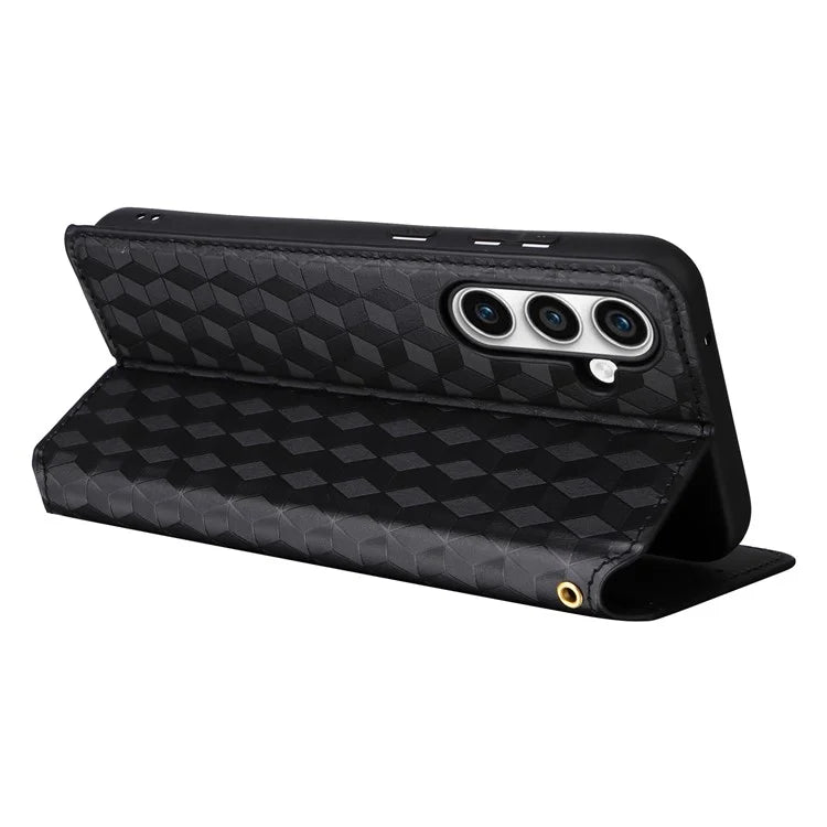 For Samsung Galaxy S24 FE Wallet Case Rhombus Imprint Leather Phone Cover