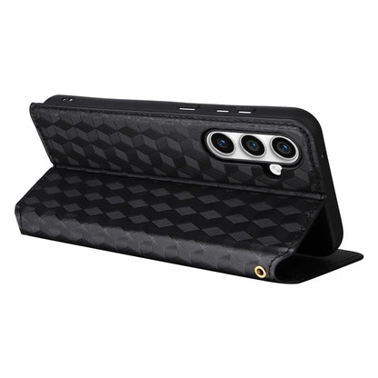 For Samsung Galaxy S24 FE Wallet Case Rhombus Imprint Leather Phone Cover