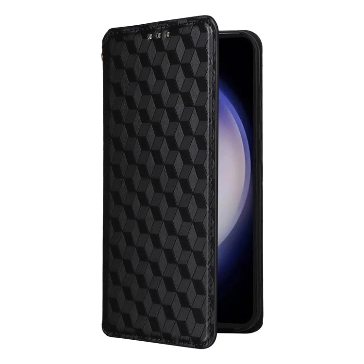 For Samsung Galaxy S24 FE Wallet Case Rhombus Imprint Leather Phone Cover