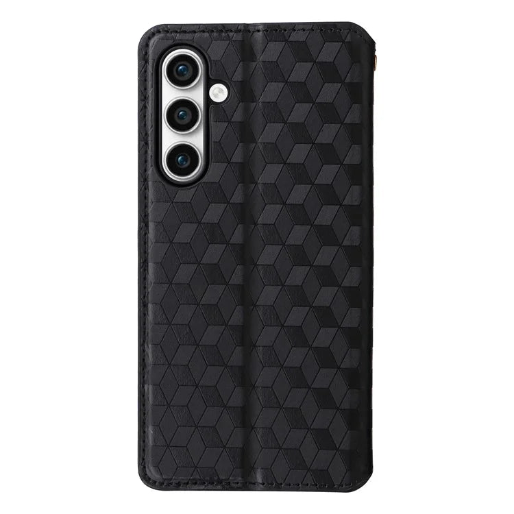 For Samsung Galaxy S24 FE Wallet Case Rhombus Imprint Leather Phone Cover