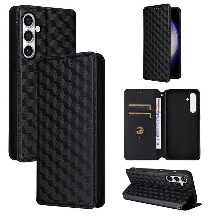 For Samsung Galaxy S24 FE Wallet Case Rhombus Imprint Leather Phone Cover