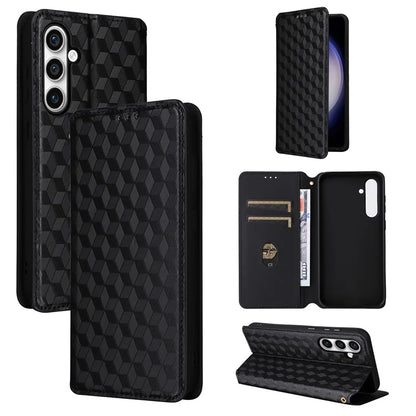 For Samsung Galaxy S24 FE Wallet Case Rhombus Imprint Leather Phone Cover