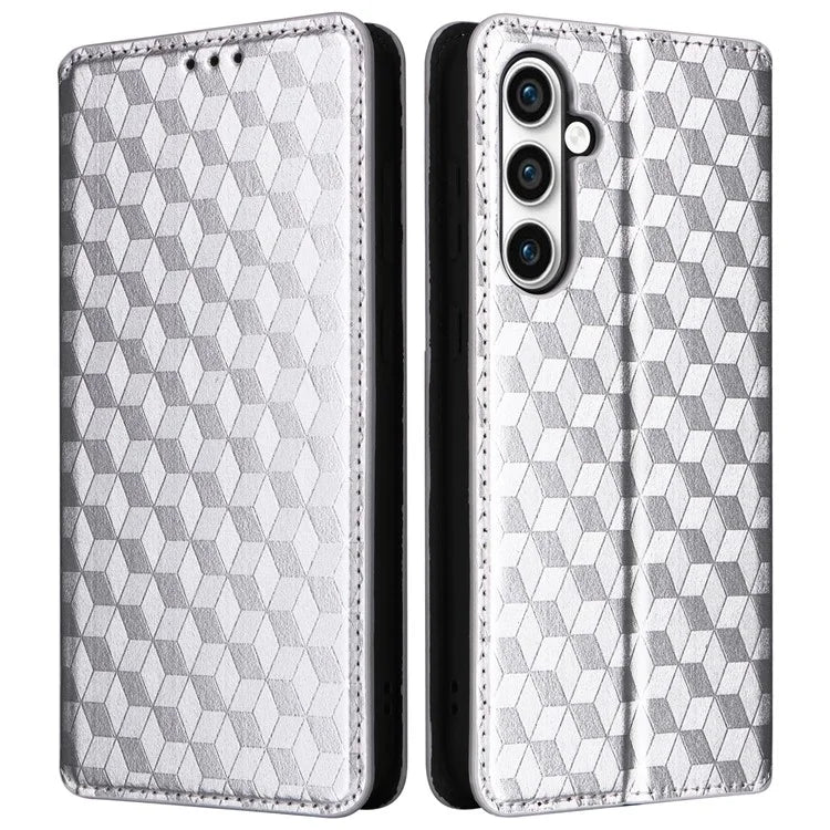 For Samsung Galaxy S24 FE Wallet Case Rhombus Imprint Leather Phone Cover
